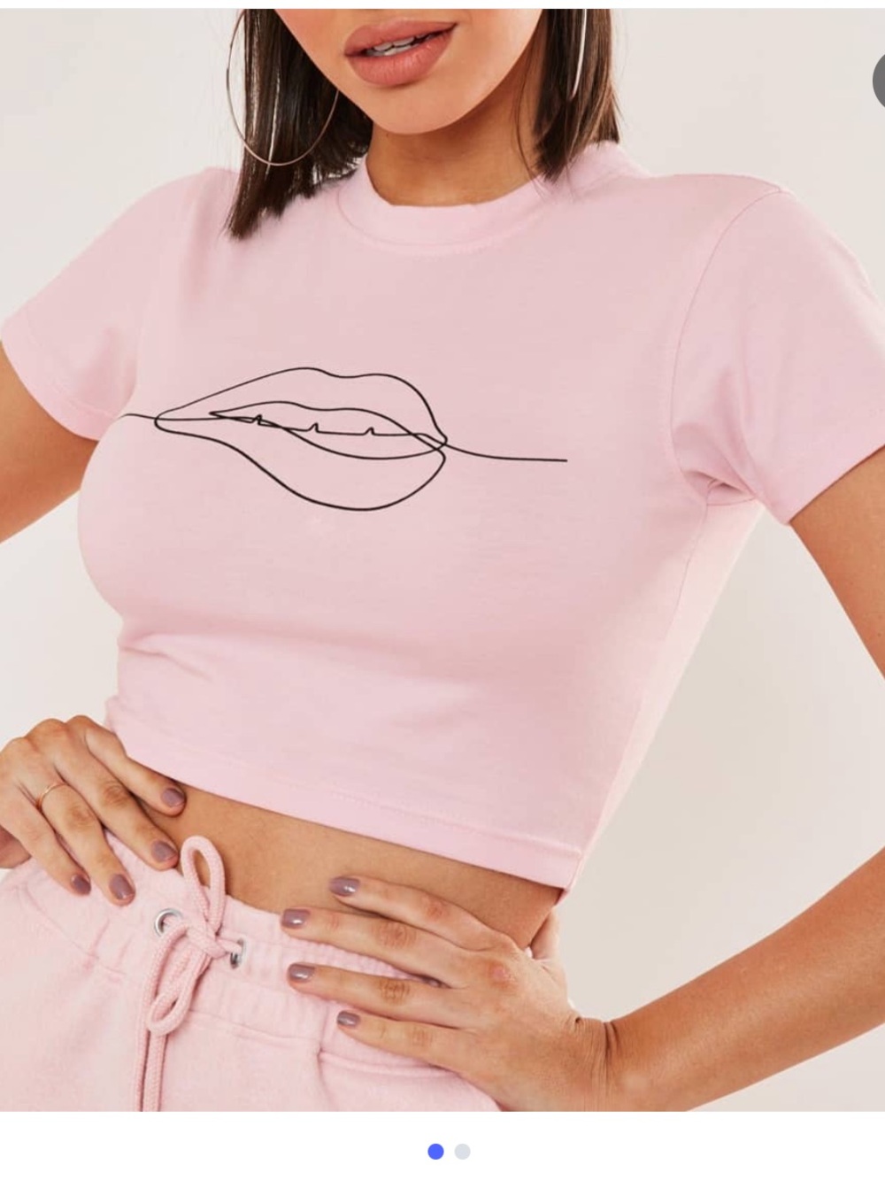 Missguided Baby Pink Lip Line Crop Tee